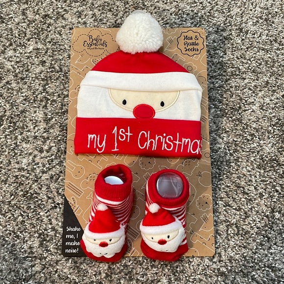 Baby’s First Christmas Hat and Rattle Socks Santa Set - Picture 1 of 7
